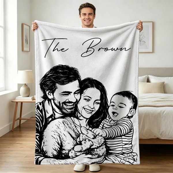 Photo de Famille Personnalisée Couverture Douce avec Texte Décoration Maison Fête des Pères Cadeau d'Anniversaire pour Papa Famille