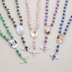 Personalized Photo Cross Beaded Necklace with Angel Wings Cross Pendant Memorial Prayer Religious Gift for Family Christian