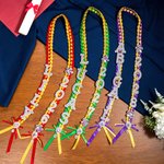 Personalized Bling Flower Rhinestone Pearl Letter Two-Colored Ribbon Braided Lei with Name Graduation Party Decor Gift for Class of 2026 Graduates