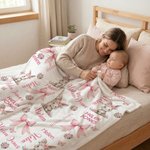 Personalised Floral Bunny Pink Bow Soft Throw Blanket with Name Bedroom Decor Baby Shower Birthday Gift for Baby Girl