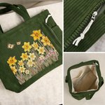 Personalized Butterfly Birth Flower Corduroy Large Capacity Tote Bag with Name and Side Pockets Daily Use Birthday Gift for Women