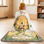 Personalized Mind Garden Yoga Girl Silhouette Soft Tassel Blanket with Name Home Daily Use Birthday Wellness Gift for Yoga Lovers