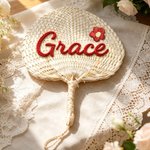 Personalized Flower Natural Woven Palm Leaf Hand Fan with Name Daily Use Birthday Wedding Gift for Bridesmaid Friend
