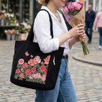 Personalized Butterfly Birth Flower Corduroy Large Capacity Tote Bag with Name and Side Pockets Daily Use Birthday Gift for Women