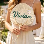 Personalized Flower Natural Woven Palm Leaf Hand Fan with Name Daily Use Birthday Wedding Gift for Bridesmaid Friend