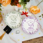 Personalized Line Hand-Drawing Floral Graduate Cap Ceramic Trinket Jewelry Tray with Name Year and School Name Graduation Gift for Graduates