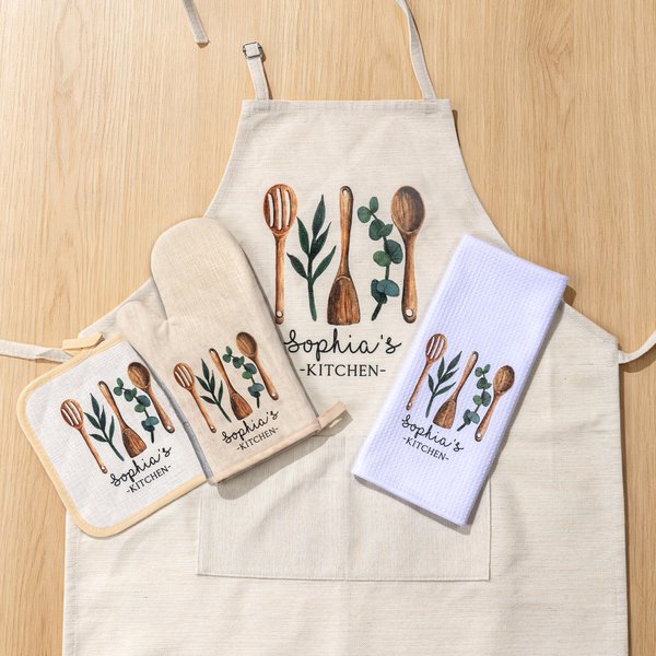 Set de Delantal y Guantes de Pastelería Acuarela Personalizados con Nombre Regalo de Cumpleaños para Madres Amantes de la Pastelería