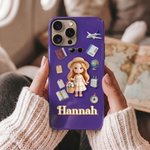 Personalisierte Cartoon Reise Charakter Foto Multicolor Telefon Fall mit Namen für iPhone täglichen Gebrauch Geburtstag Geschenk für Reisende Freund