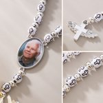 Personalized Photo Cross Beaded Necklace with Angel Wings Cross Pendant Memorial Prayer Religious Gift for Family Christian