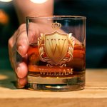 Personalized Golden Badge Initial Name 10 oz Rock Whiskey Glass Old Fashioned Birthday Gift for Man Bartender Whiskey Enthusiast