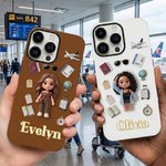 Personalisierte Cartoon Reise Charakter Foto Multicolor Telefon Fall mit Namen für iPhone täglichen Gebrauch Geburtstag Geschenk für Reisende Freund
