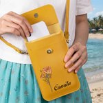 Gepersonaliseerde klassieke geboorte bloem PU lederen Crossbody tas met naam en touch screen venster reizen dagelijks gebruik Verjaardagscadeau voor vrouwen