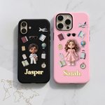 Personalisierte Cartoon Reise Charakter Foto Multicolor Telefon Fall mit Namen für iPhone täglichen Gebrauch Geburtstag Geschenk für Reisende Freund