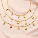Personalized Birthstone Initial Necklace with 5 Selectable Charms Dainty Jewelry Birthday Anniversary Gift for Family Friend