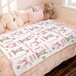 Personalised Floral Bunny Pink Bow Soft Throw Blanket with Name Bedroom Decor Baby Shower Birthday Gift for Baby Girl