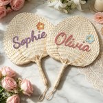 Personalized Flower Natural Woven Palm Leaf Hand Fan with Name Daily Use Birthday Wedding Gift for Bridesmaid Friend