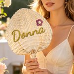Personalized Flower Natural Woven Palm Leaf Hand Fan with Name Daily Use Birthday Wedding Gift for Bridesmaid Friend