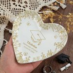 Personalized Line Hand-Drawing Floral Graduate Cap Ceramic Trinket Jewelry Tray with Name Year and School Name Graduation Gift for Graduates