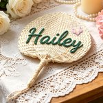 Personalized Flower Natural Woven Palm Leaf Hand Fan with Name Daily Use Birthday Wedding Gift for Bridesmaid Friend