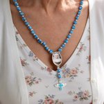 Personalized Photo Cross Beaded Necklace with Angel Wings Cross Pendant Memorial Prayer Religious Gift for Family Christian