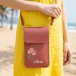 Gepersonaliseerde klassieke geboorte bloem PU lederen Crossbody tas met naam en touch screen venster reizen dagelijks gebruik Verjaardagscadeau voor vrouwen