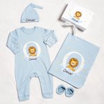 Conjunto de pelele personalizado 100% algodón con lindo animal estrella y nombre con gorro manta y caja regalo de baby shower para recién nacido