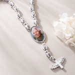 Personalized Photo Cross Beaded Necklace with Angel Wings Cross Pendant Memorial Prayer Religious Gift for Family Christian