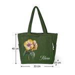 Bolso tote de pana personalizado con flor de nacimiento y nombre gran capacidad cremallera bolsillo regalo de cumpleaños para mujer