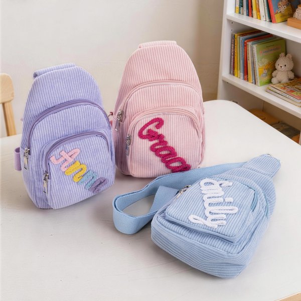 Mini sac à main en velours côtelé avec nom personnalisé Activités quotidiennes en plein air Cadeau d'anniversaire pour les tout-petits Enfants