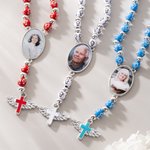 Personalized Photo Cross Beaded Necklace with Angel Wings Cross Pendant Memorial Prayer Religious Gift for Family Christian