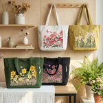 Personalized Butterfly Birth Flower Corduroy Large Capacity Tote Bag with Name and Side Pockets Daily Use Birthday Gift for Women