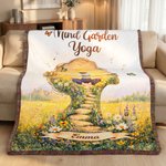Personalized Mind Garden Yoga Girl Silhouette Soft Tassel Blanket with Name Home Daily Use Birthday Wellness Gift for Yoga Lovers