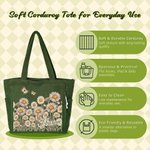 Personalised Butterfly Birth Flower Corduroy Large Capacity Tote Bag with Name and Side Pockets Daily Use Birthday Gift for Women