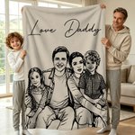 Photo de Famille Personnalisée Couverture Douce avec Texte Décoration Maison Fête des Pères Cadeau d'Anniversaire pour Papa Famille