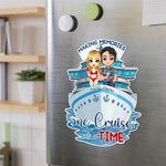 Personalized Cartoon Couple Character Cruise Ship Fridge Magnet with Name Home Decor Birthday Summer Travel Gift for Couple