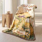 Personalized Mind Garden Yoga Girl Silhouette Soft Tassel Blanket with Name Home Daily Use Birthday Wellness Gift for Yoga Lovers