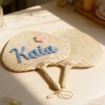 Personalized Flower Natural Woven Palm Leaf Hand Fan with Name Daily Use Birthday Wedding Gift for Bridesmaid Friend
