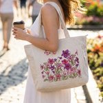 Personalized Butterfly Birth Flower Corduroy Large Capacity Tote Bag with Name and Side Pockets Daily Use Birthday Gift for Women