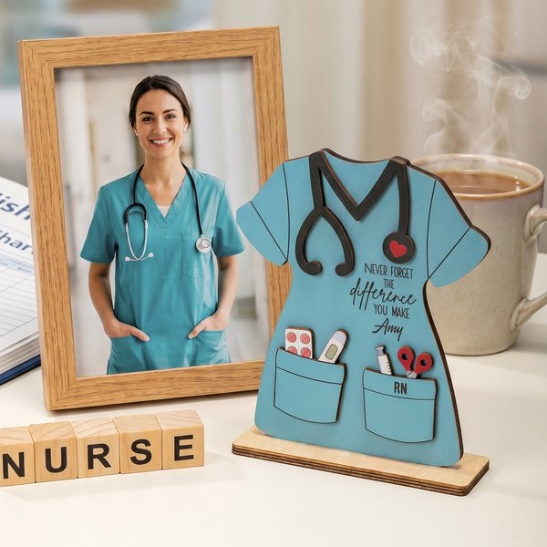 Personalized Nurse's Uniform Ornament with Title and Name Wooden Decoration Nurse Week Nurses' Day Gift for Nurse