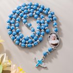 Personalized Photo Cross Beaded Necklace with Angel Wings Cross Pendant Memorial Prayer Religious Gift for Family Christian