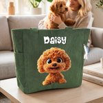 Personalised Cute Cartoon Pet Large Capacity Corduroy Tote Bag with Name Daily Use Commuting Travel Birthday Gift for Pet Owners