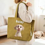 Personalised Cute Cartoon Pet Large Capacity Corduroy Tote Bag with Name Daily Use Commuting Travel Birthday Gift for Pet Owners