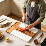 Personalised Engraved Title 1-4 Names Acacia Marble 11 Pcs Cutting Board Coaster Set with Bowl and Spoon Father's Day Housewarming Gift for Dad