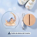 Luz nocturna personalizada de acrílico con foto 3D nombre y diseño de bebé durmiendo en la luna regalo de baby shower y cumpleaños para recién nacidos