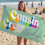 Personalisierte Multicolor Cousin Crew schnell trocknende Strandtuch mit Namen Sommer Urlaub Strand Party Geburtstag Geschenk für Familie