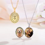 Personalisierte zarte Medaillon-Halskette mit Geburtsblume | mit Fotos und Text-Gravur | Geburtstag Jahrestag Muttertag Geschenk für Mama Oma Frau