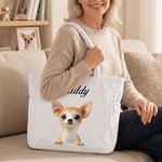 Personalised Cute Cartoon Pet Large Capacity Corduroy Tote Bag with Name Daily Use Commuting Travel Birthday Gift for Pet Owners
