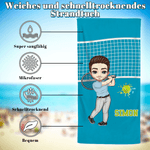 Personalisiertes Strandtuch mit Tennis Badminton Pickleball | Cartoon-Figur mit Namen | Handtuch | Strand Geburtstag Geschenk für Sportliebhaber