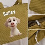 Personalised Cute Cartoon Pet Large Capacity Corduroy Tote Bag with Name Daily Use Commuting Travel Birthday Gift for Pet Owners