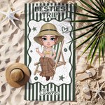 Gepersonaliseerde sneldrogende strandhanddoek van stripfiguur met naam en titel Outdoor Beach Party Verjaardagscadeau voor kinderen vrienden familie